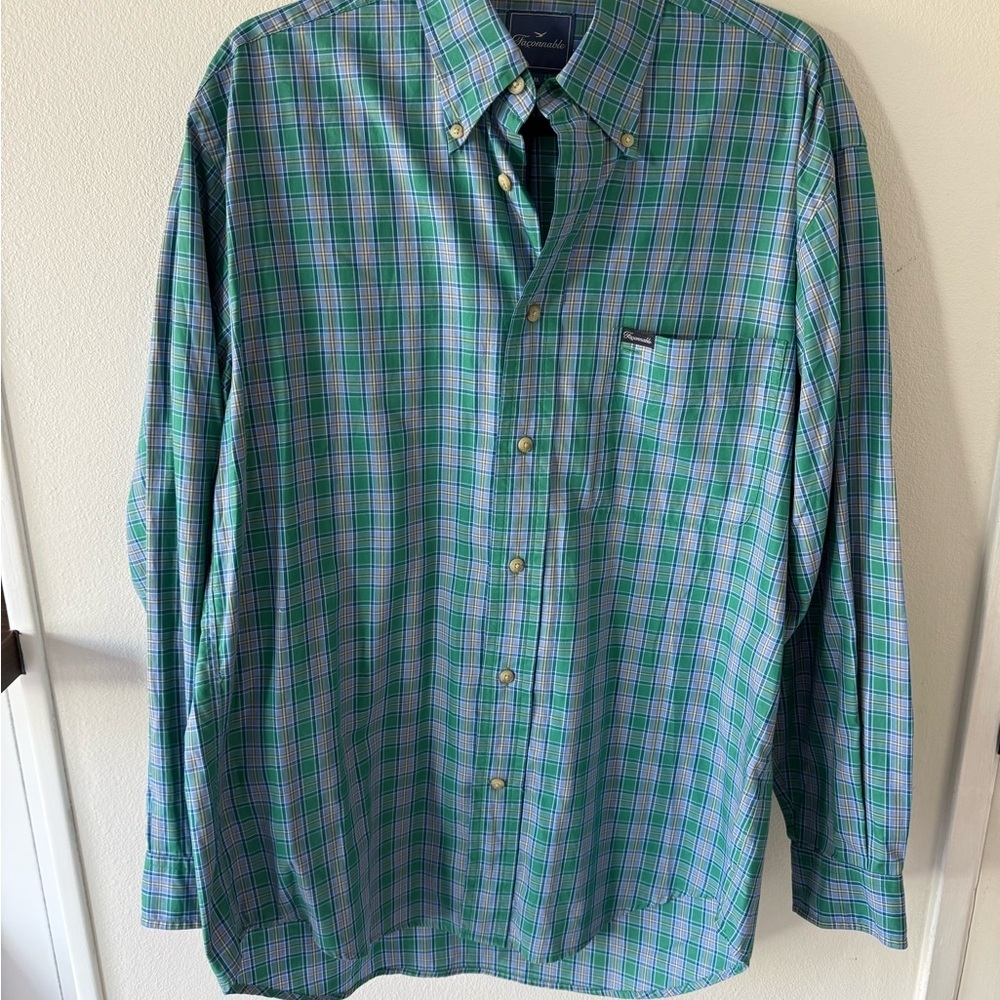Faconnable Blue and Green Checkered Button Down Shirt